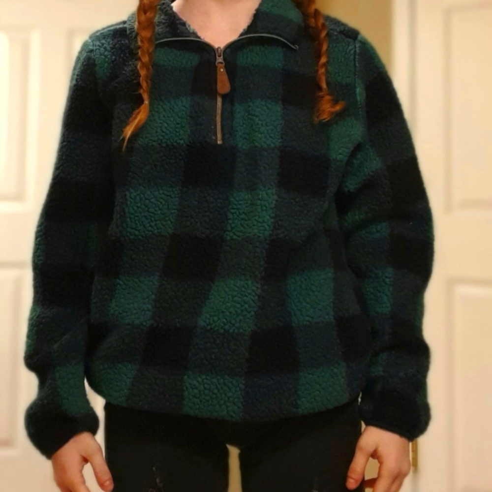 Green plaid oversized pullover jacket Small/Med